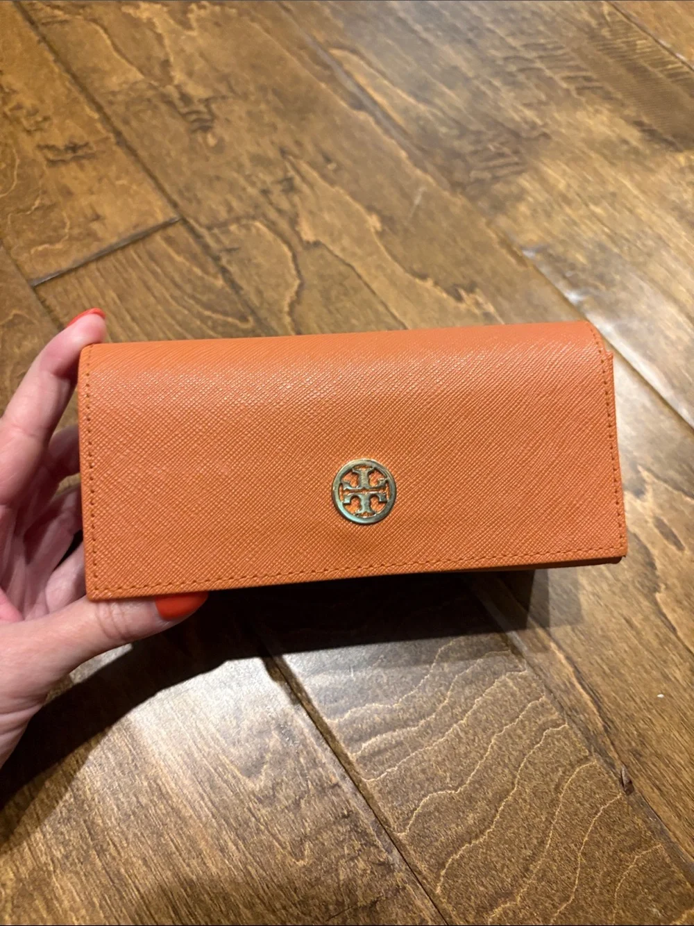 Tory Burch Orange Saffiano glasses case